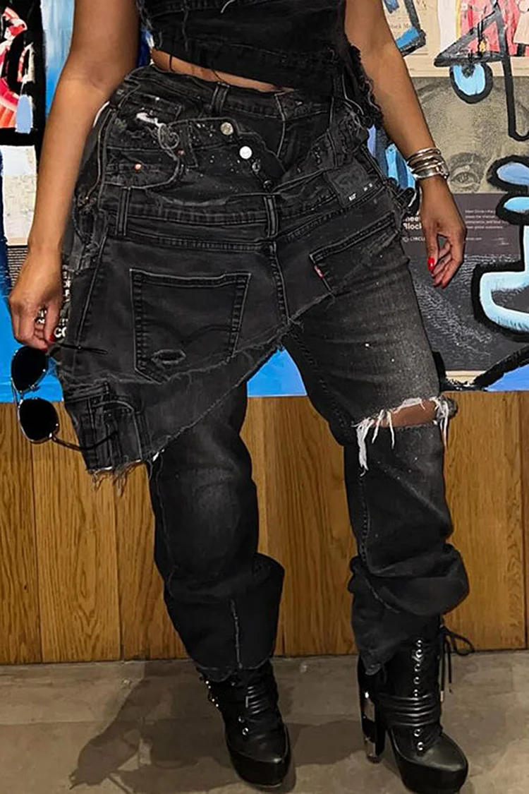 Plus Size Daily Black Contrast Pocket Denim Jeans [Pre-Order] 2024 - Xpluswear
