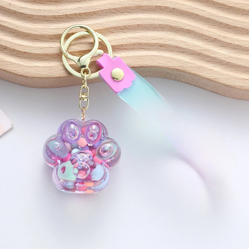 Cartoon Oil Floating Liquid Quicksand Bottle Cat Claw Keychain Pendant Cute Trendy Car Bag Decorative Gift