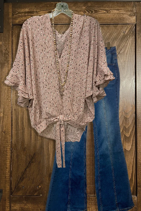 Ruffle Print V-neck T-shirt