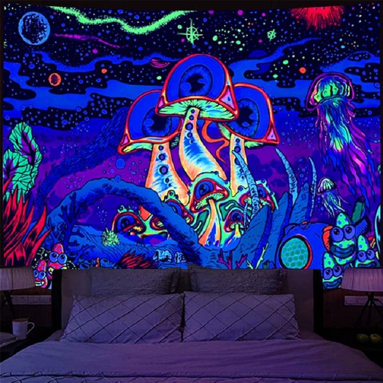 Fluorescent Tapestry Mushroom Wall Hanging Luminous Tapestries Room Decor