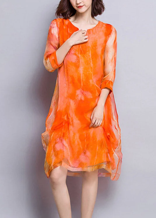 Natural Orange V Neck Tulle Vacation Long Dresses Summer