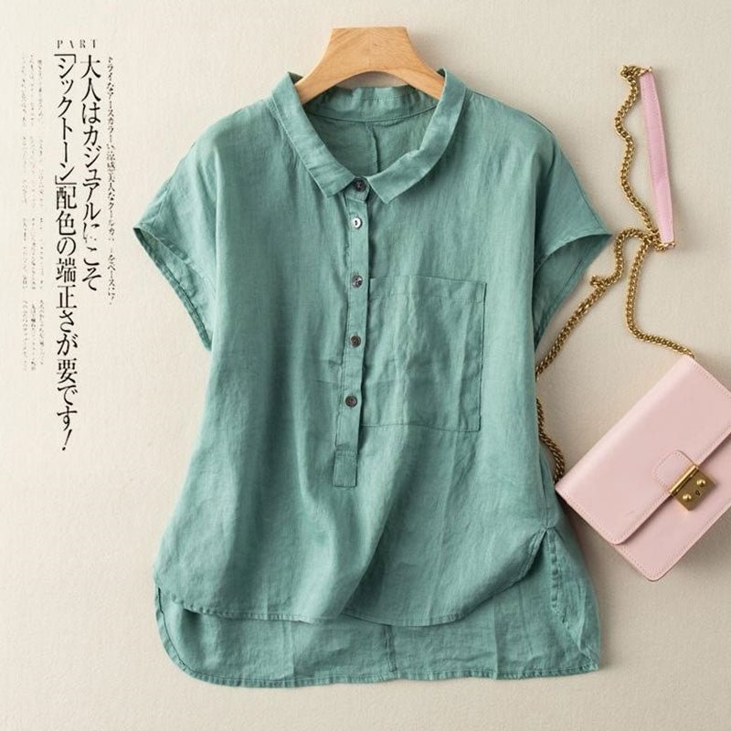 Cotton and linen casual shirt women's fashion summer 2021 new Korean style design short front and long slit loose blouse