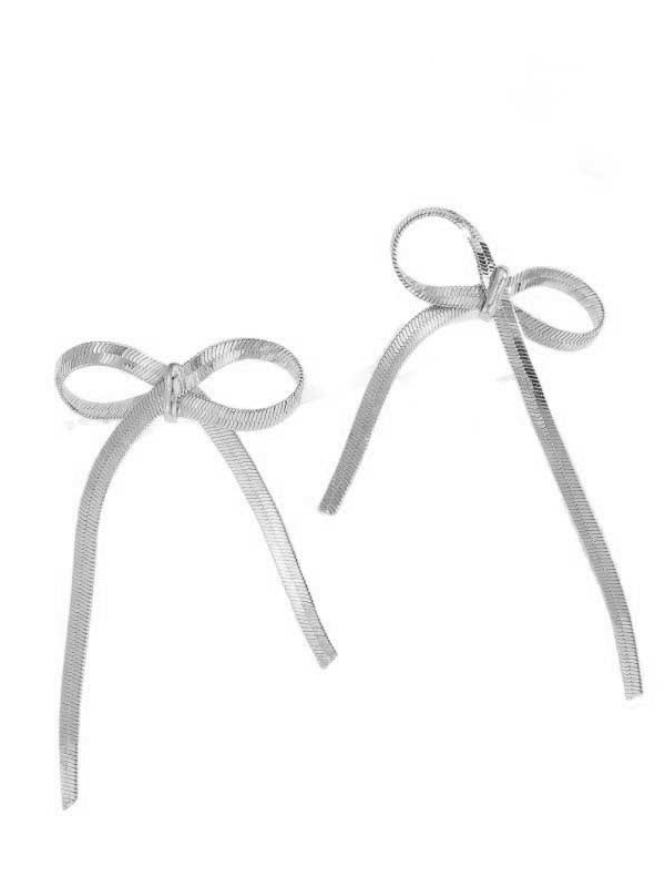 Solid Color Bowknot Drop Earrings SILVER-One_size
