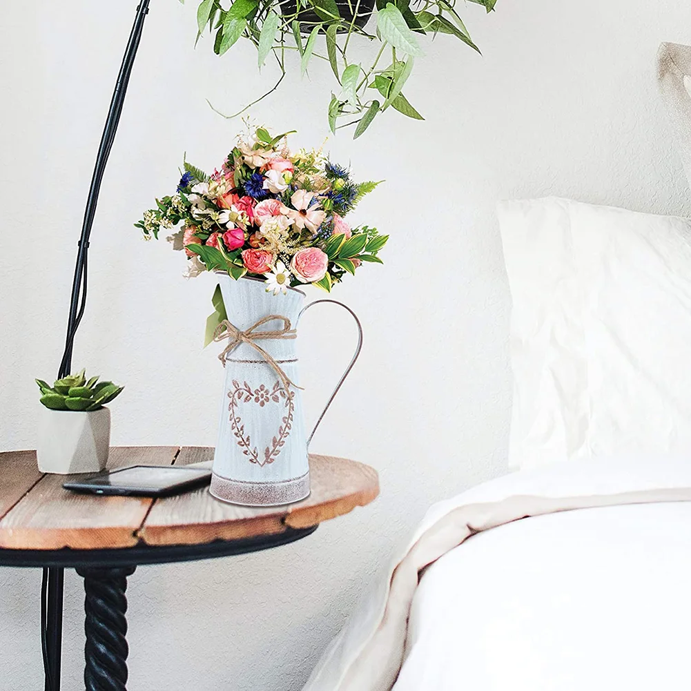 Rustic Metal Flower Vase Shabby Chic Dried Flower Can Bucket Holder (S)