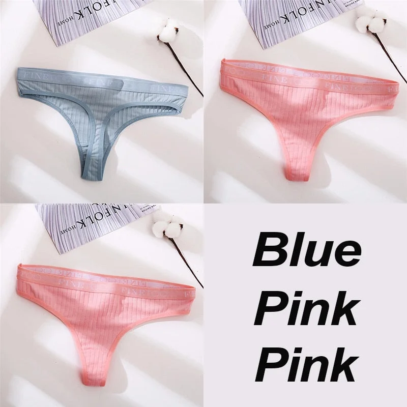 3PCS/Set Cotton Panties Female Underpants Sexy G-string Women Panties Underwear Solid Color Intimates Lingerie Thong Pantys