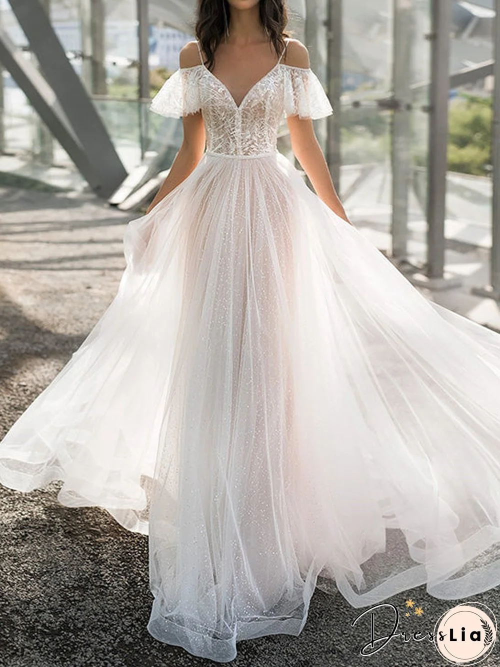 Women'S Dresses Sling V-Neck Lace Off-The-Shoulder Party Dress