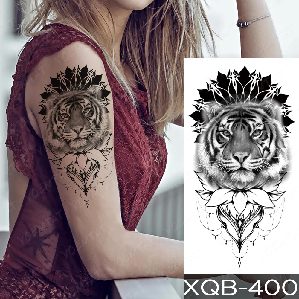 Sdrawing Sdrawing Temporary Sleeve Arm tattoo Sticker Lion Clock Tiger Gear Skeleton Rose tattoos Body Art Fake tatoo Men Women Black