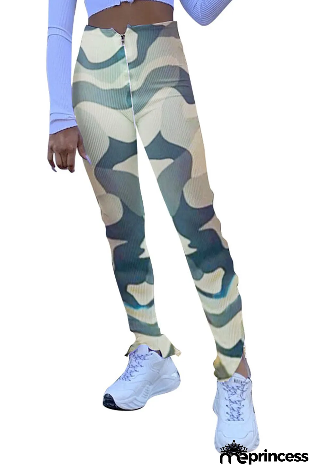 Red Polyester Zipper Fly High Print pencil Pants Bottoms