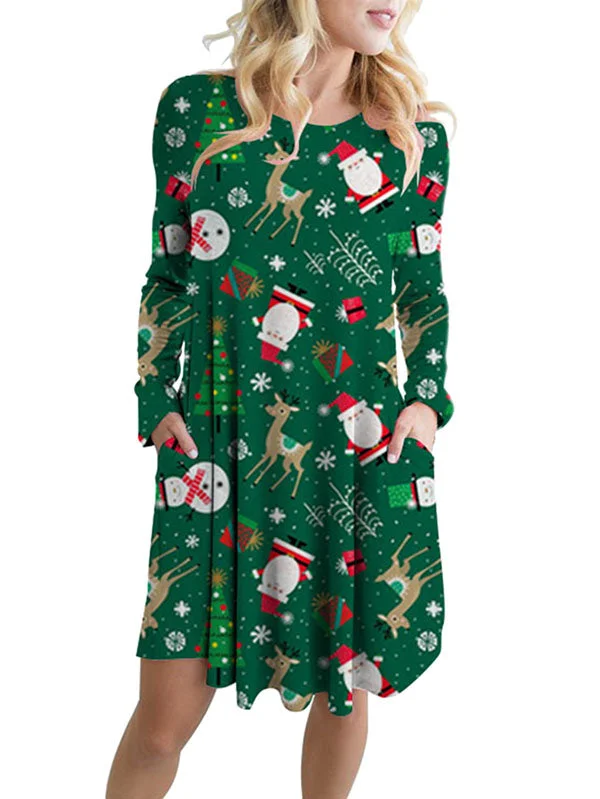Christmas Dresses For Women Snowman Print Swing Dress-elleschic