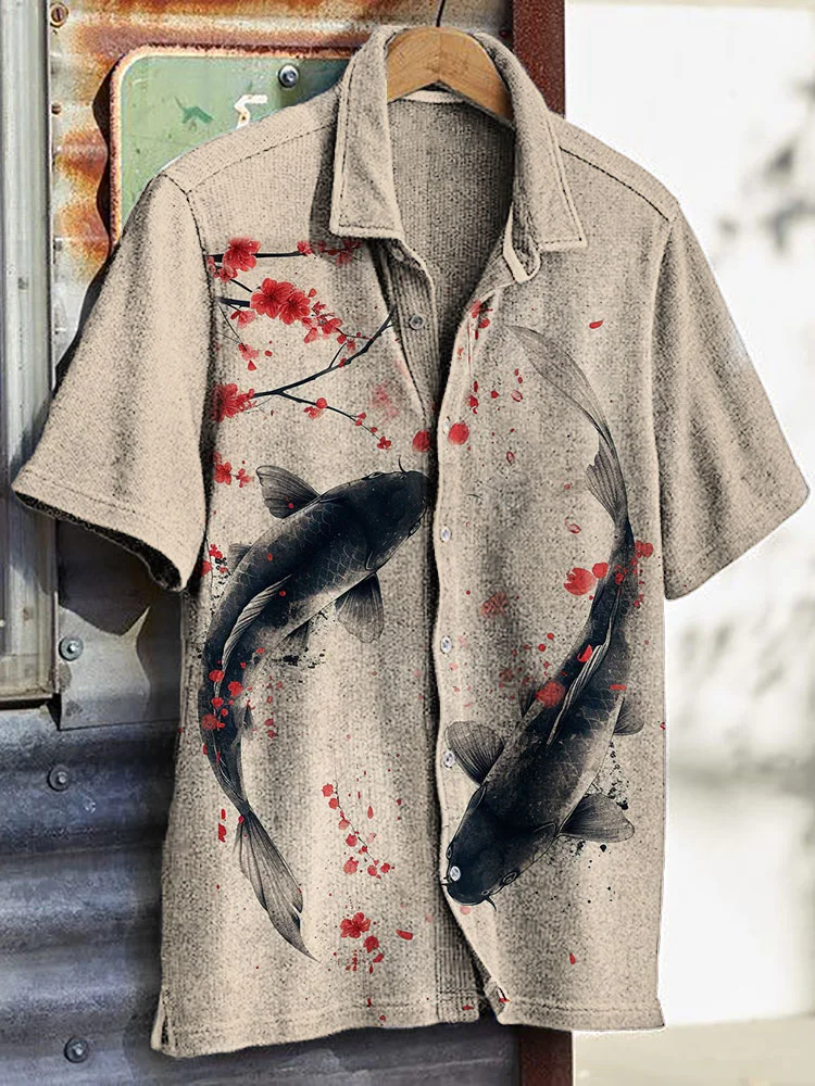 Men's Casual Japanese Art Koi Printed Shirt