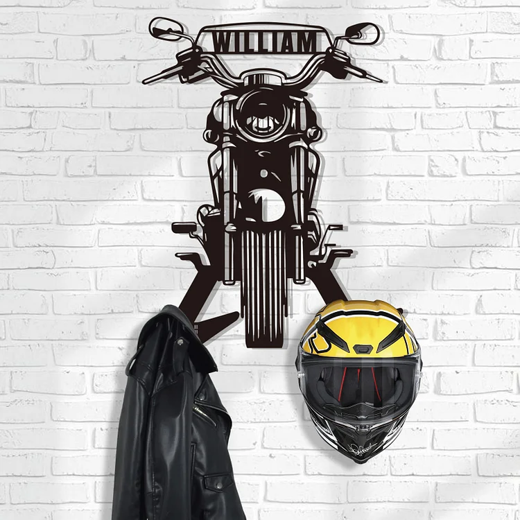 Personalized Metal Motorcycle Helmet Holder, Custom Name Helmet Hanger with Hooks, Helmet Rack Wall Mount for Display, Gift for Motorcycle Lovers, Helmet Holder Organizer for Accessories Clothes
