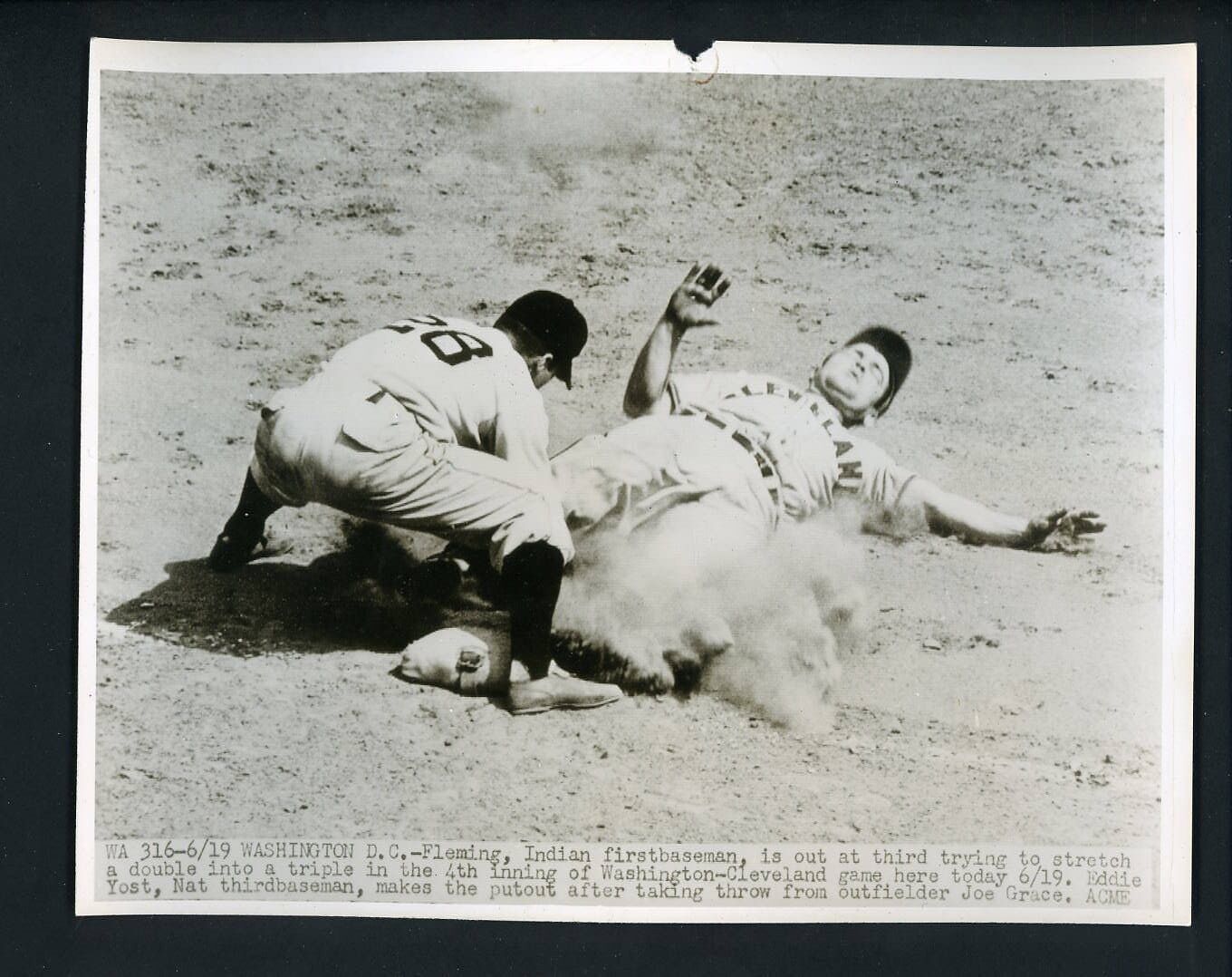 Les Fleming & Eddie Yost 1947 Press Photo Poster painting Cleveland Indians Washington Senators