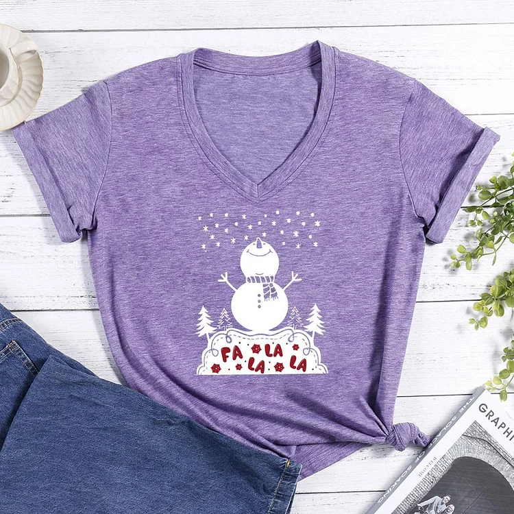 Christmas Snowman V-neck T Shirt-Annaletters