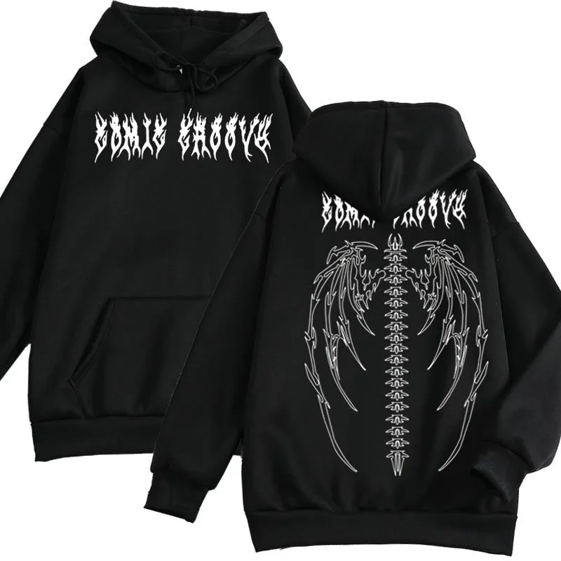 2021 Women Hoodie Y2K Gothic Skeleton Evil Wing Print Oversize Hooded Tops Couple Clothes Hip-Hop Man Streetwear Sweatshirt