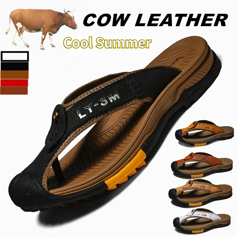 Letclo™ Genuine Cow Leather Men's Sandals / Flip Flops  letclo Letclo