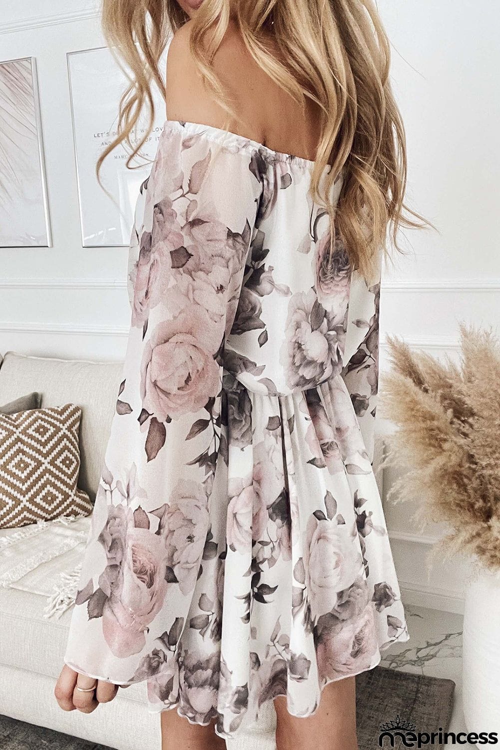 Off Shoulder Bell Sleeve Floral Dress