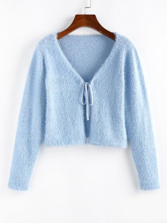 Fuzzy Tie Front Plunging Cardigan