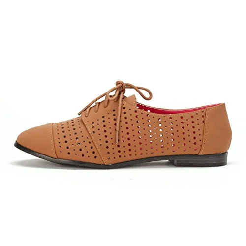 Tan Lace Up Hollow Out Oxfords Comfortable Shoes Vdcoo