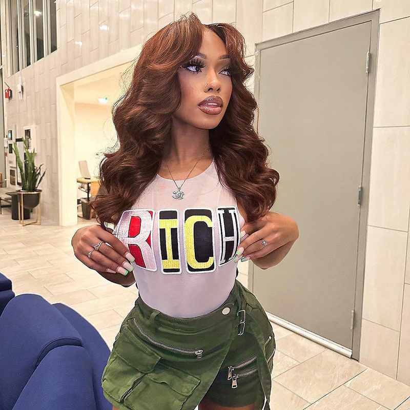 Mesh Sexy Women Crop Tops Letter Decoration Sleeveless Pullover Basic Daily High Streetwear Club Hottie Slim Vest YJ23645MH