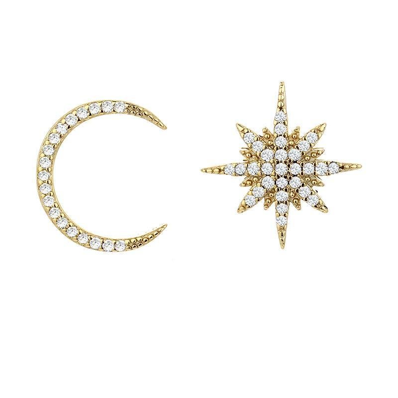 925 Sterling Silver Asymmetrical Star & Moon Earrings