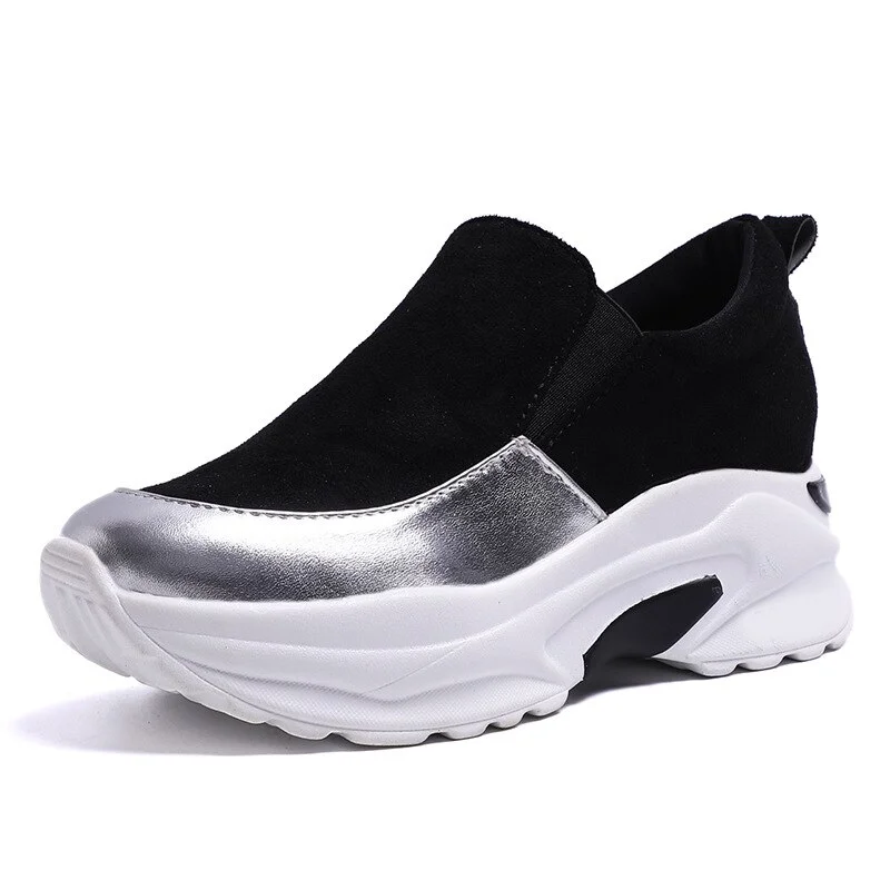 Qengg MCCKLE Women Fashion Vulcanized Shoes Ladies Zipper High Heels Footwear Female Flock Thick Bottom Women's Sneakers Shoe 2021