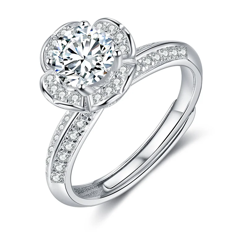 Flower Shape Round Cut Moissanite Diamond Engagement Ring Adjustable For Women