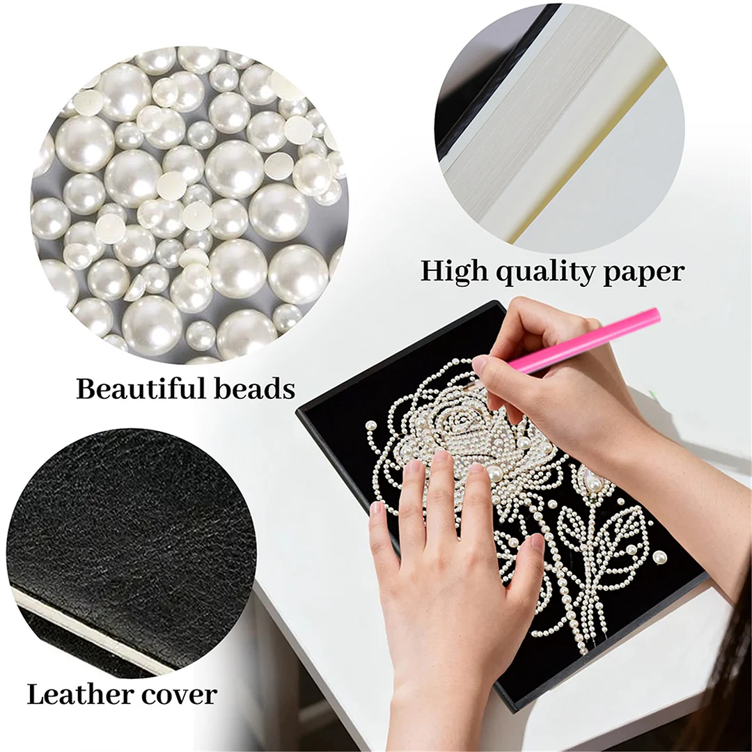 Rose Partial Pearl DIY 50 Pages A5 Diamond Painting Notebook Special Shaped Diamond Art Diary Book Kits Wireless Strip 5D Crystal Art Paintings Sketchbook for Art Drawing