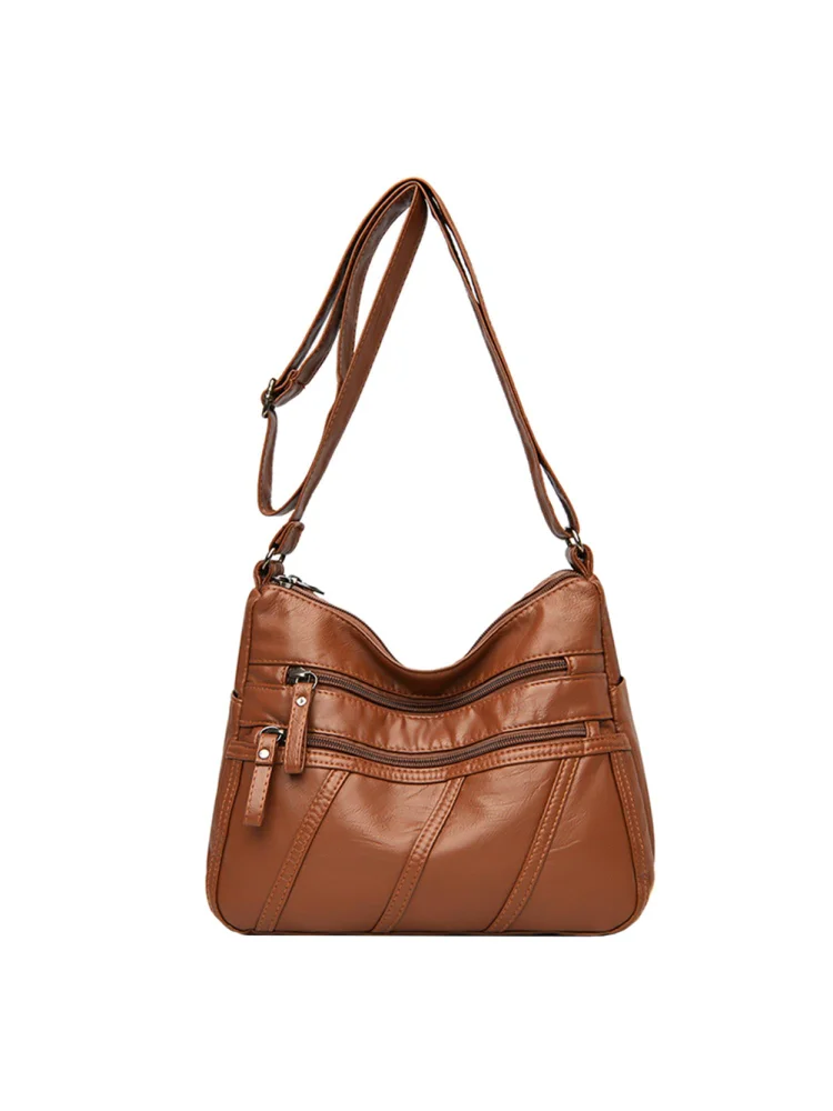 Fashion Multi-pocket Crossbody Purse Women Solid PU Shoulder Bag (Brown)