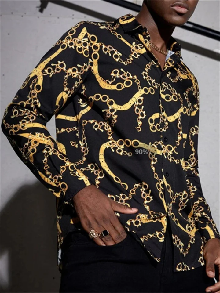 Men's Printed Shirt Cardigan Long Sleeve Shirt Chain Print S M L XL 2XL 3XL 4XL 5XL