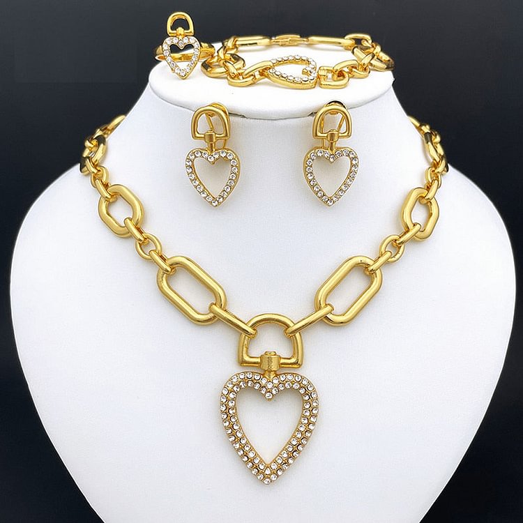 Dubai Women&#39;s Jewelry Set Necklace For Women Heart Earrings Charm Bracelet