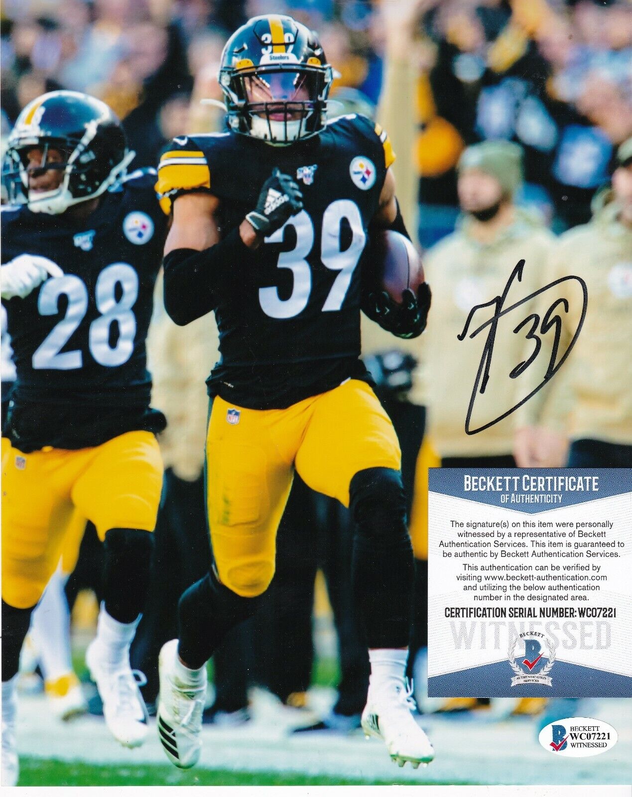 MINKAH FITZPATRICK PITTSBURGH STEELERS BECKETT AUTHENTICATED ACTION SIGNED 8X10