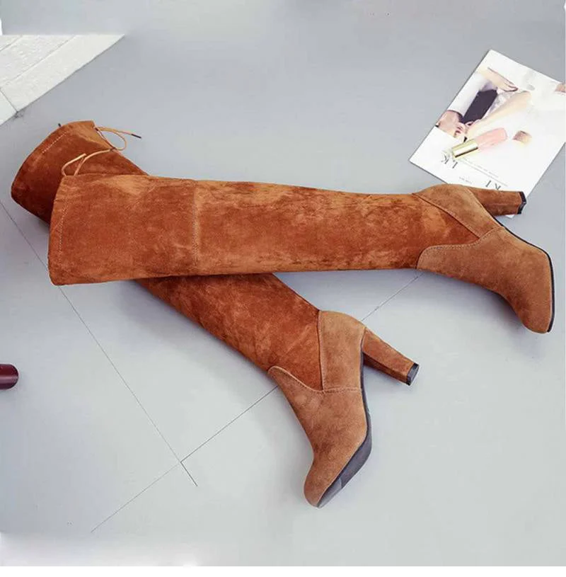 Back to college 2022 Winter Women's Over The Knee Boots Women Suede Woman Skinny Knee High Heels Ladies Autumn Sexy Pumps Female Long Boot Shoes