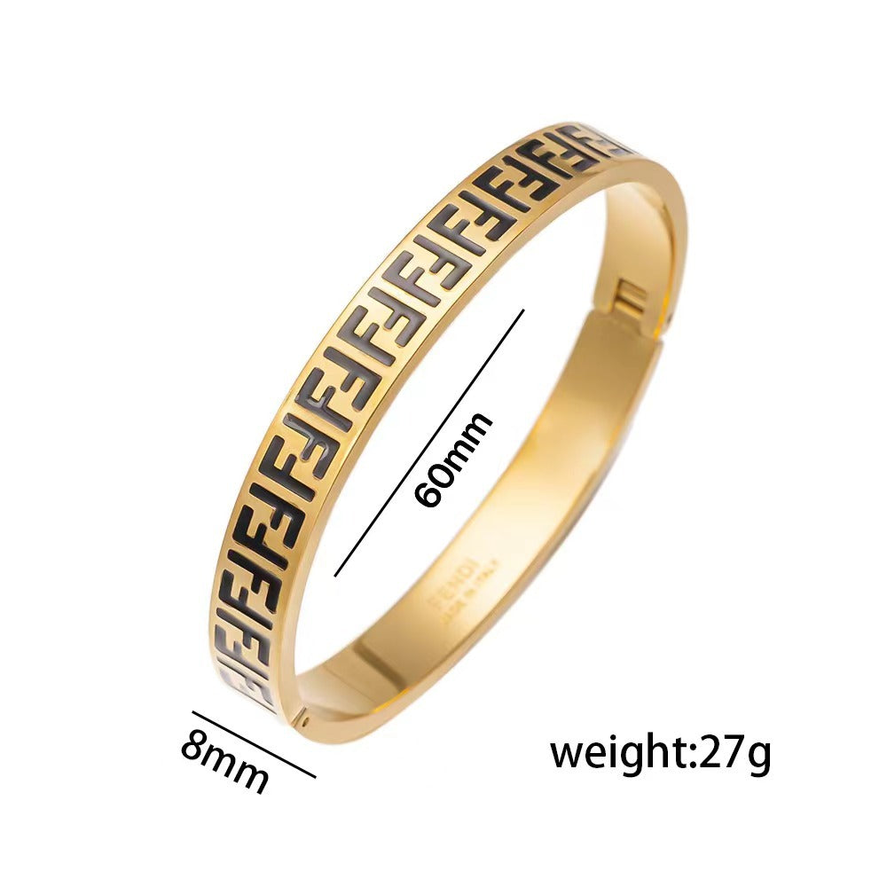 Moderate Luxury Letter Titanium Steel Oil Dripping Bangles