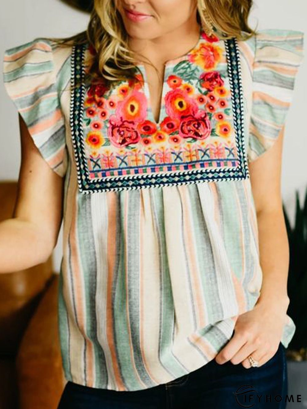 Stripes Frill Sleeve Vintage Tops | IFYHOME