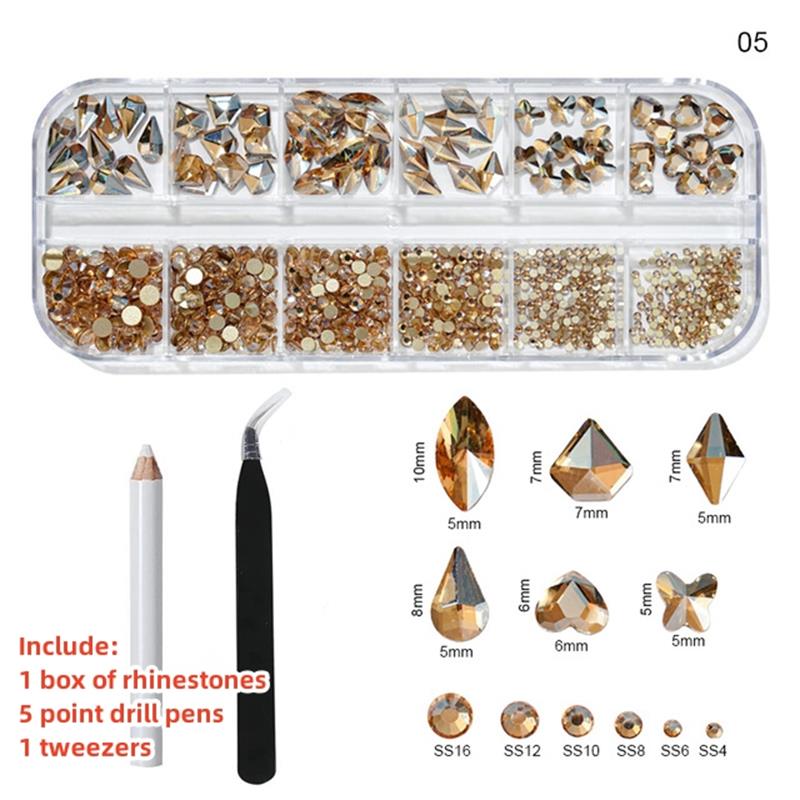 Multi-Size Nail Rhinestones Kit 3D Crystal AB DIY Nail Art Decors Diamond Gems Glitter Manicure Point Drill Pen Tweezers Tools #
