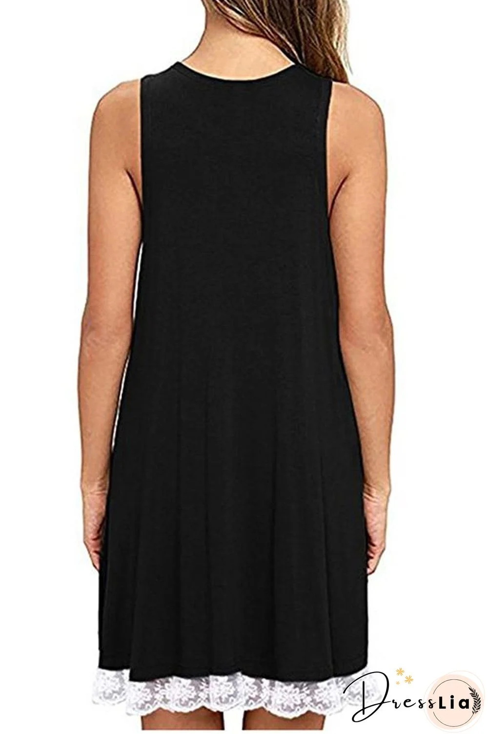 Solid Color Sleeveless Lace Dress