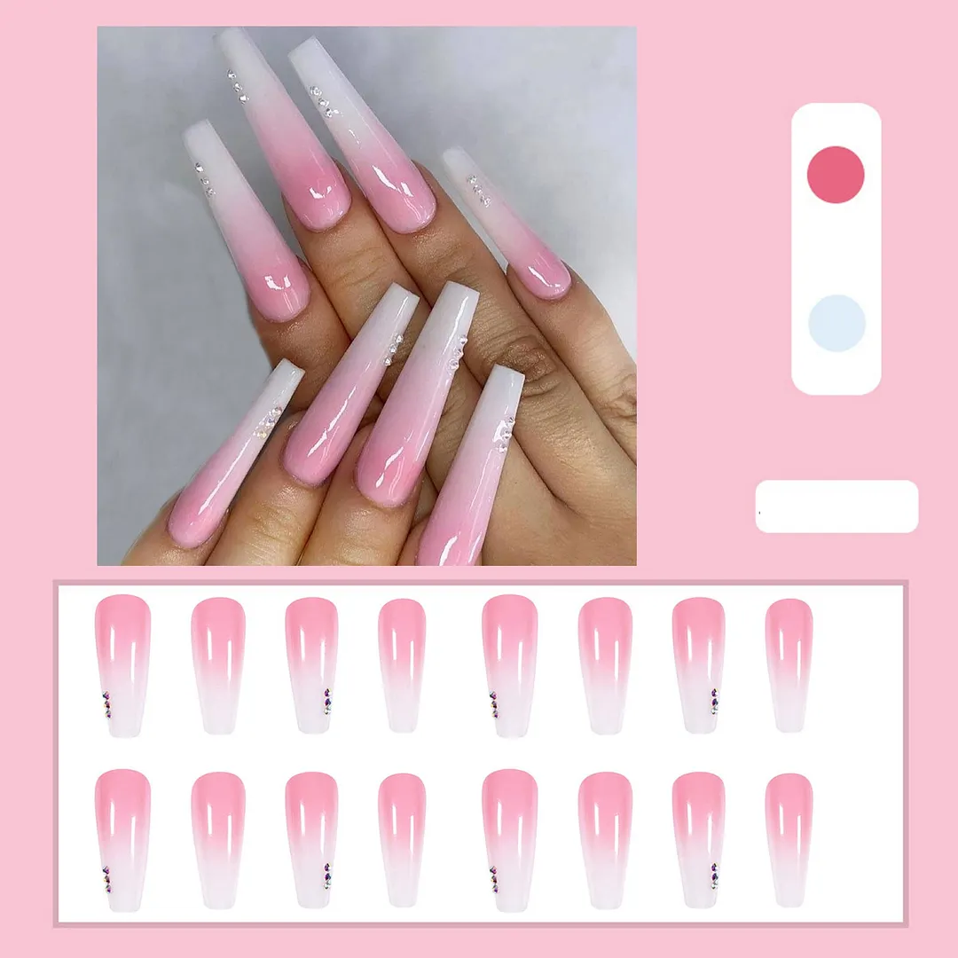 24pcs Extra Long Coffin False Nails yellow Flower designs Rhinestone Ballerina Fake Nails Full Cover Nail Tips Press On Nails