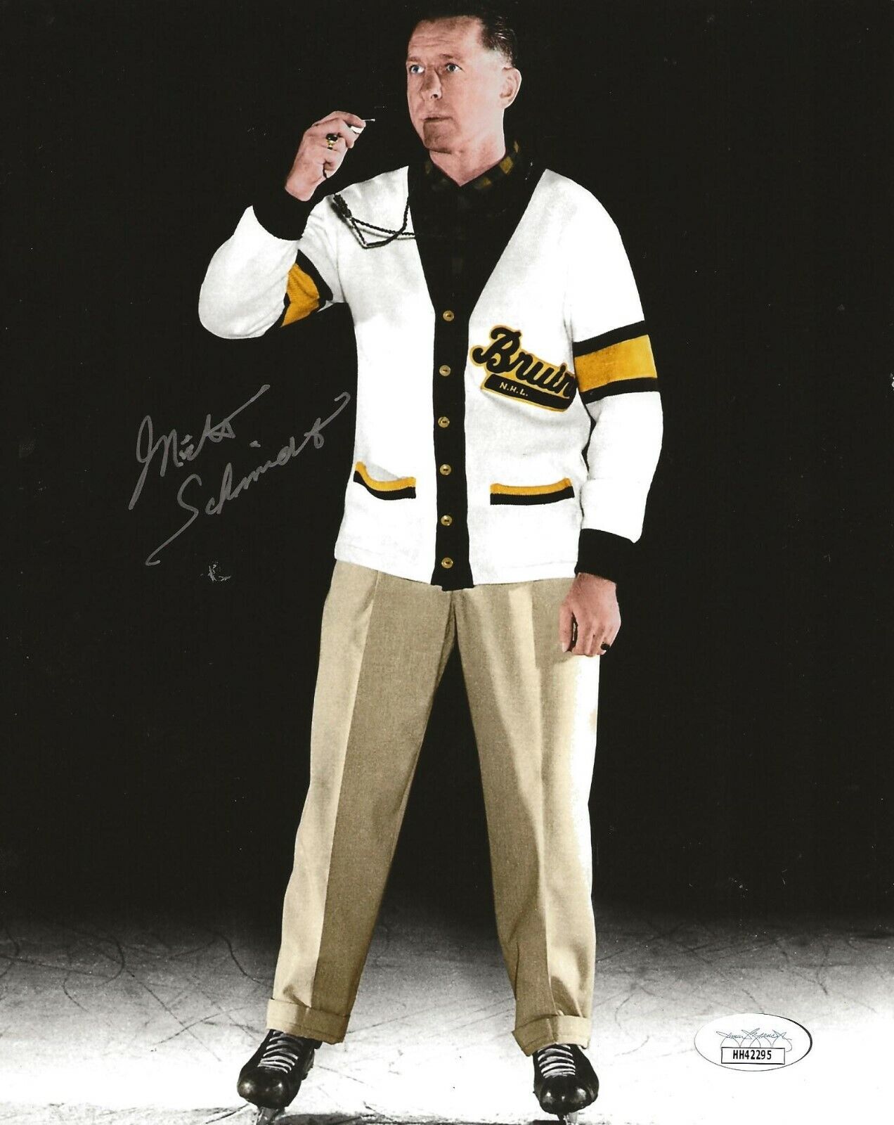 Milt Schmidt signed Boston Bruins 8x10 Photo Poster painting autographed HOF JSA