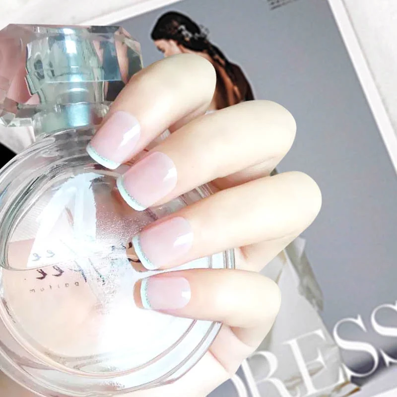 Simple Pink press on Nails Medium Round Full Cover Detachable nail tips for girls Manicure acrylic French fake nails with glue-Nail Inspo