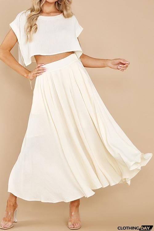 Solid Crop Maxi Skirts Sets