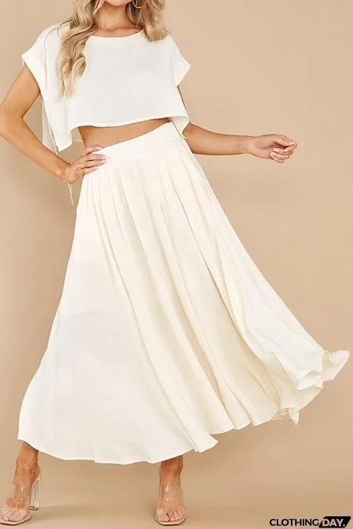 Solid Crop Maxi Skirts Sets