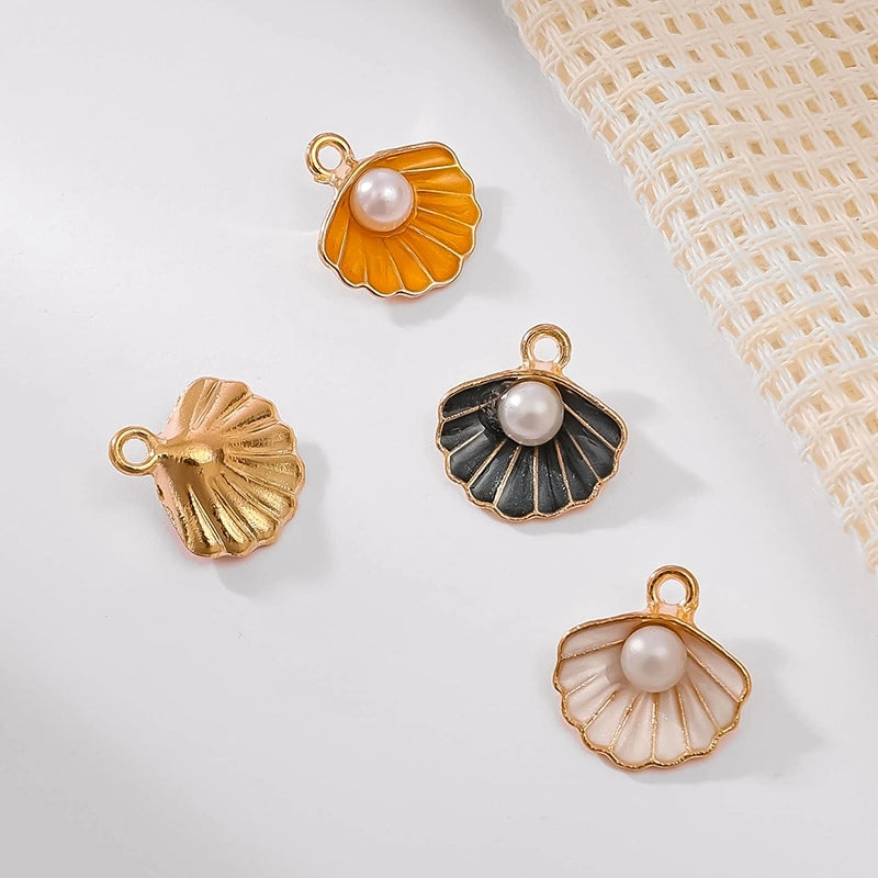 10 PCS/Package Aluminum-Magnesium Alloy Artificial Pearls KC Gold White Pearl Shell Jewelry Accessories Pendant