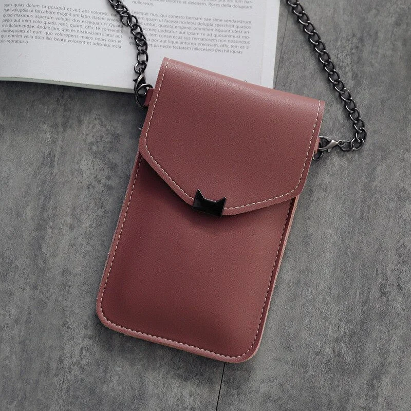 Cat Ear Transparent Touch Screen Retro Simple Mobile Phone Bag 2020 Women Chain Messenger Bags Small Flap Bag Mini Shoulder Bag