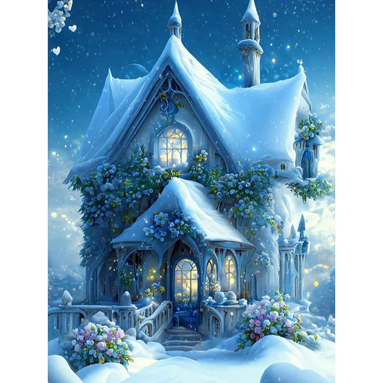 Snow Cabin 30*40CM (Canvas) Full Round Drill Diamond Painting gbfke