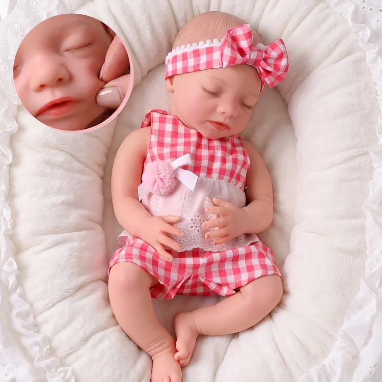 Babeside Aurora 16" Silicone Reborn Baby Girl Doll &ndash; Sleeping Pink Gingham Outfit Gift