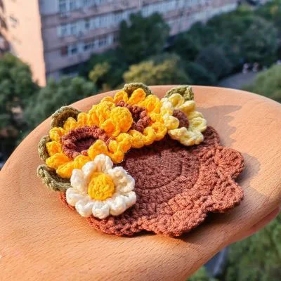  Lulusnow Handmade Yellow Sunflower Crochet Coasters Art Deco
