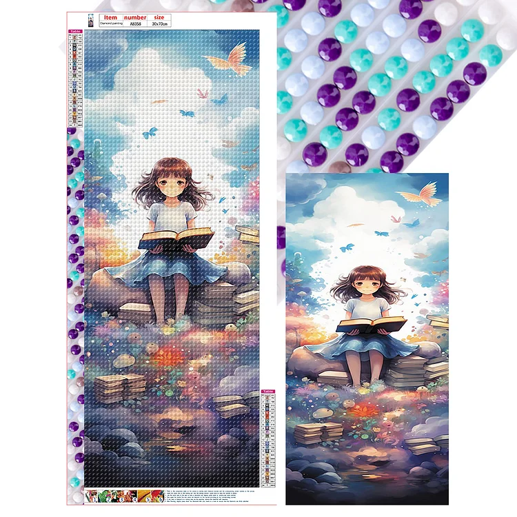 Girl And Book Against Blue Sky 30*70CM (Canvas) Full Round Drill Diamond Painting gbfke