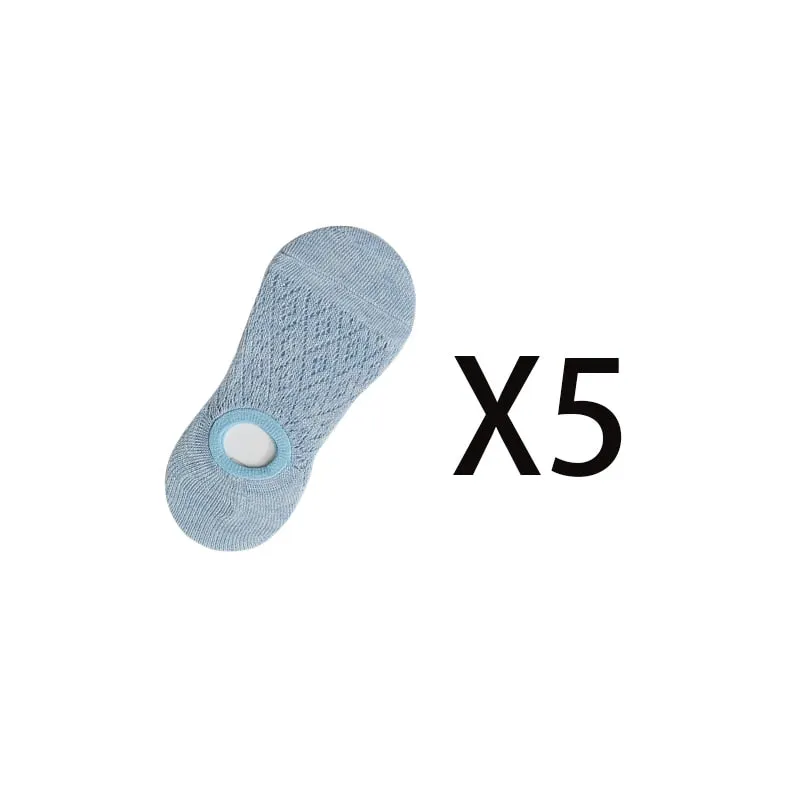5 Pairs/Set Women Silicone Non-slip Invisible Socks Summer Solid Color Mesh Ankle Boat Socks Female Cotton Slipper No Show Socks