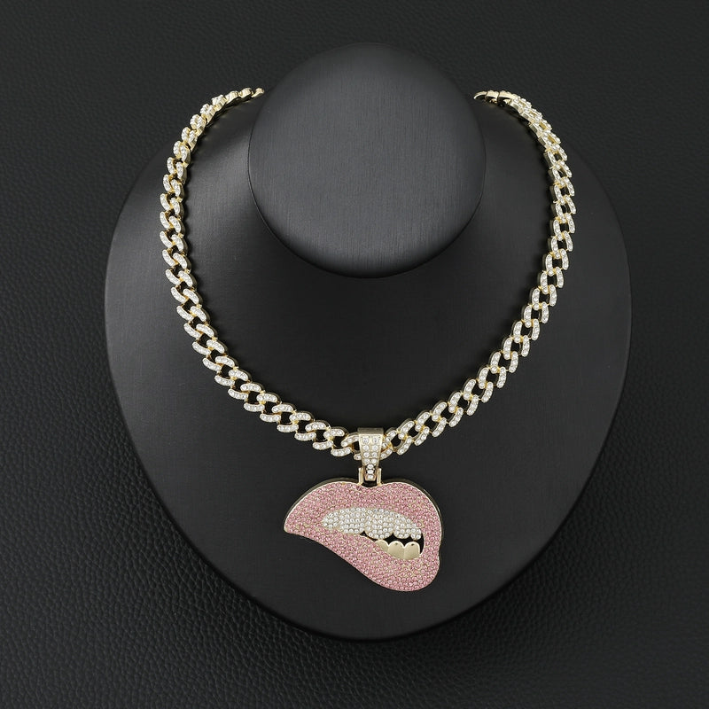Casual Hip-Hop Lips Heart Shape Octopus Zinc Alloy Inlay Rhinestones Men’s Pendant Necklace