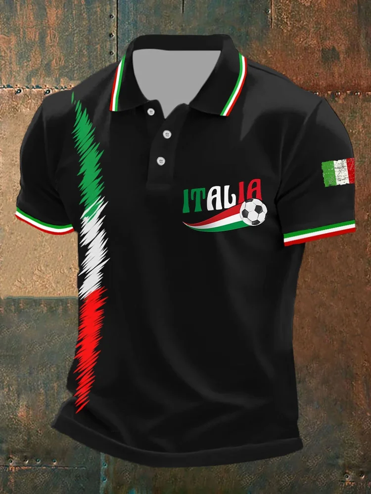 Polo casual da uomo con stampa della bandiera italiana